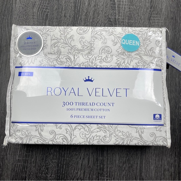 Royal Velvet 6-piece Floral White Gray Premium CottonQueen Size Bedding Sheets